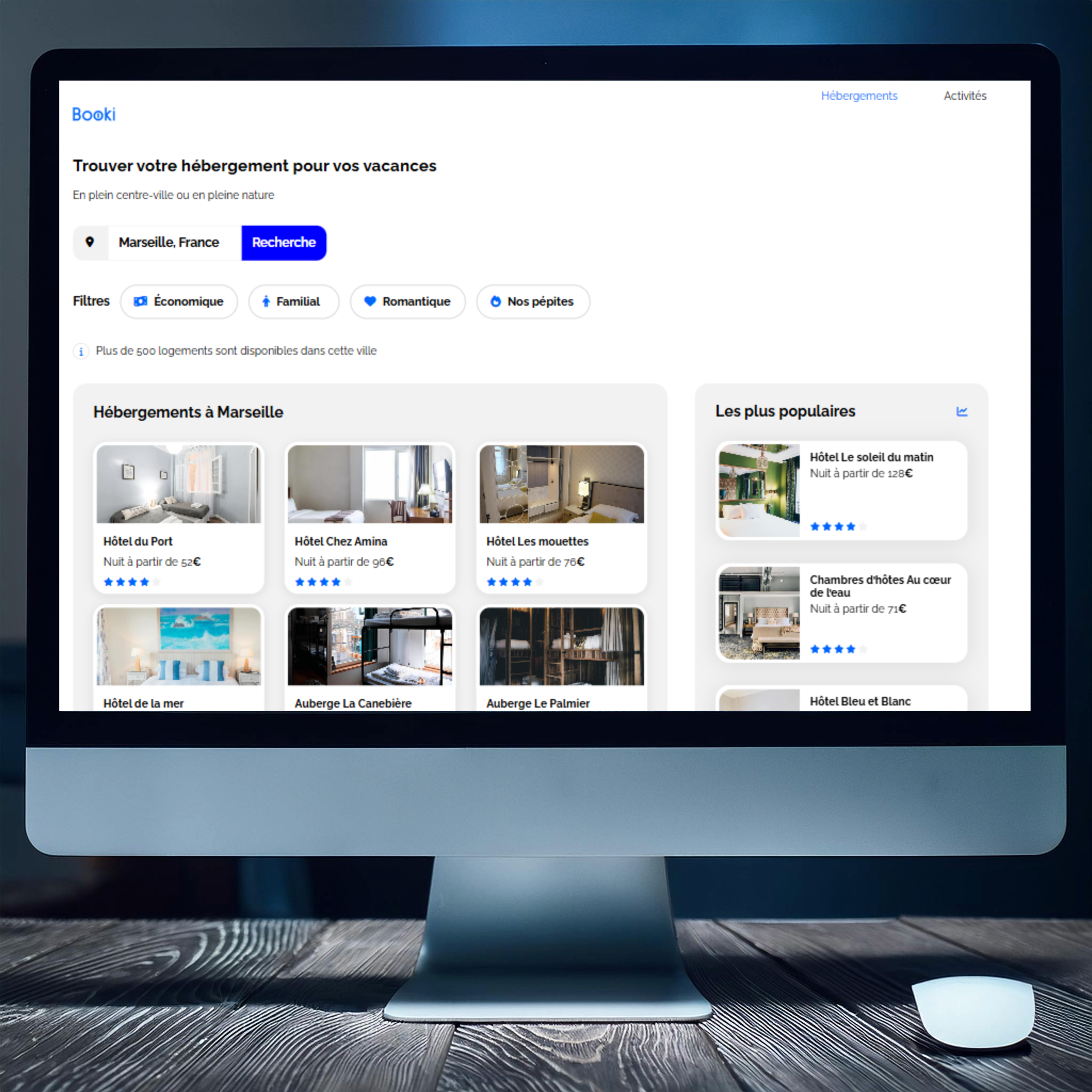 mockup du site Booki page d'accueil d'une agence de voyage avec HTML & CSS